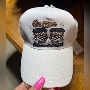 Custom pressed White Coffee decal Cap
